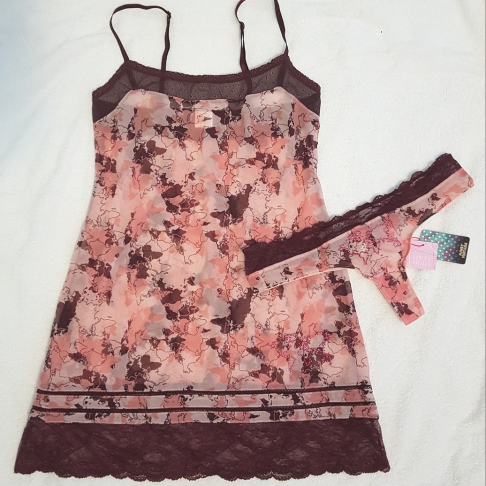 NEW 68 Sixty Eight Babydoll sheer nightgown dress pantie set world traveller